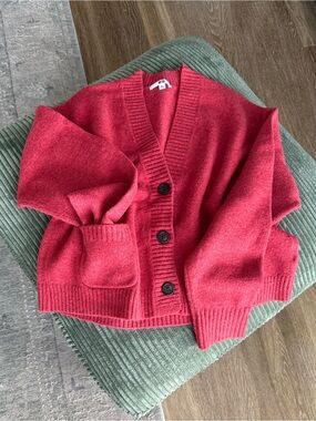 Uniqlo Coral Red Button-Up Cardigan